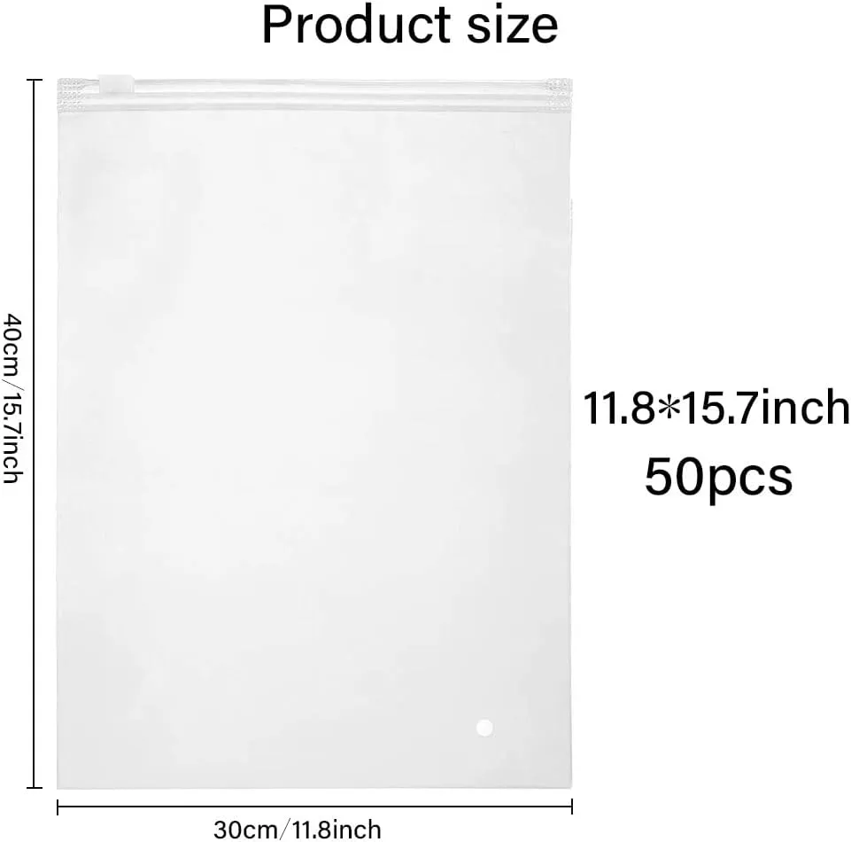 50Pcs Travel Storage Bags Resealable Bags Clear Plastic Zipper Bags Clothing Packaging Bags Luggage Organiser Pouch Space Saver Storagefor Clothes School Trip 12"x16"