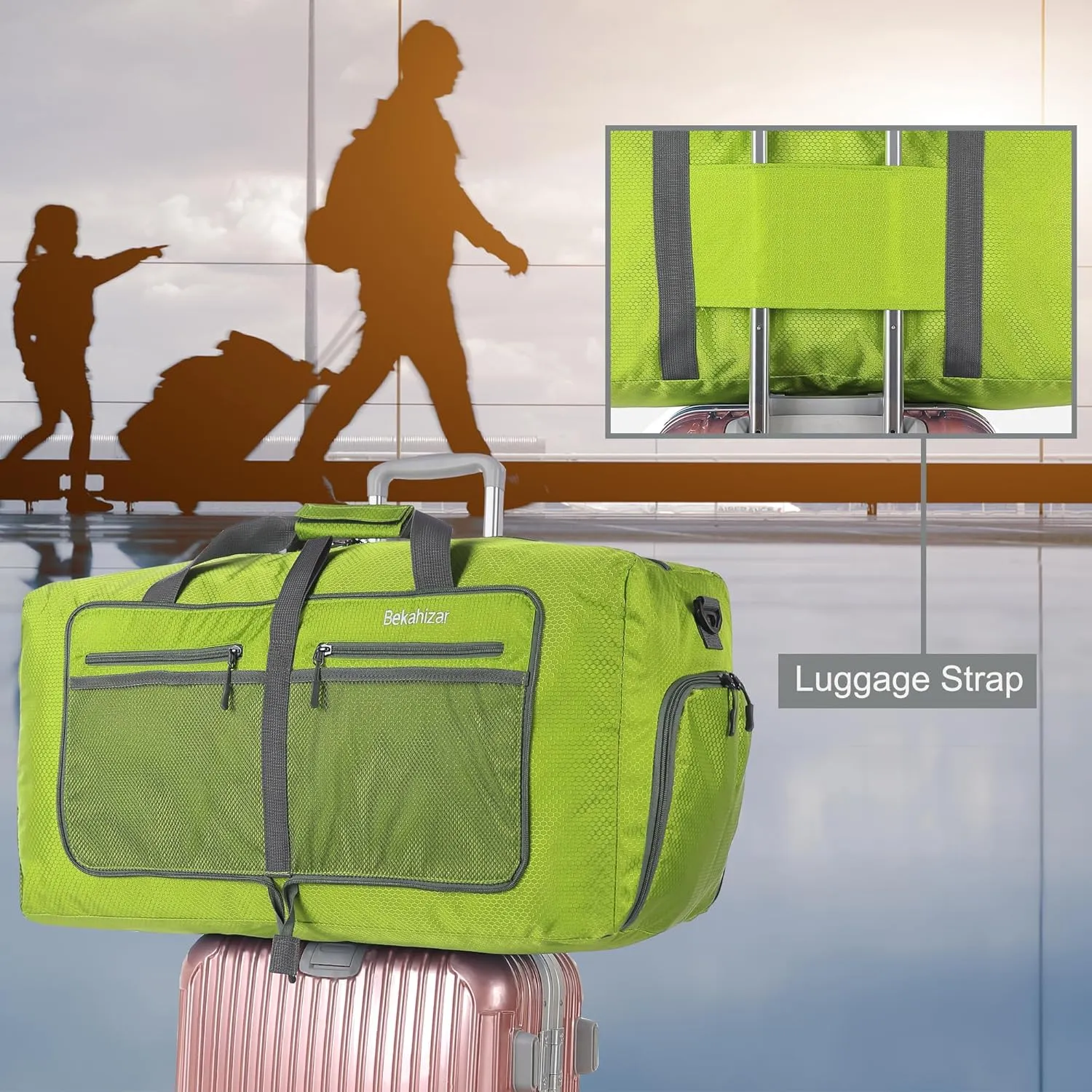 60L Duffle Bag 25 Inch Large Travel Bag Lightweight Foldable Weekend Duffel with Shoe Compartment Shoulder Strap for Men Women (Olive Green)