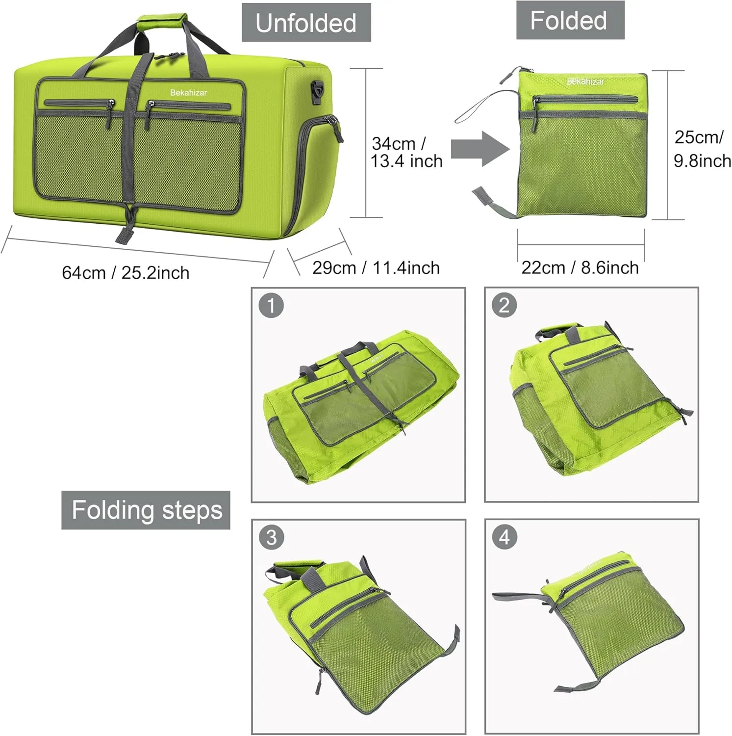 60L Duffle Bag 25 Inch Large Travel Bag Lightweight Foldable Weekend Duffel with Shoe Compartment Shoulder Strap for Men Women (Olive Green)