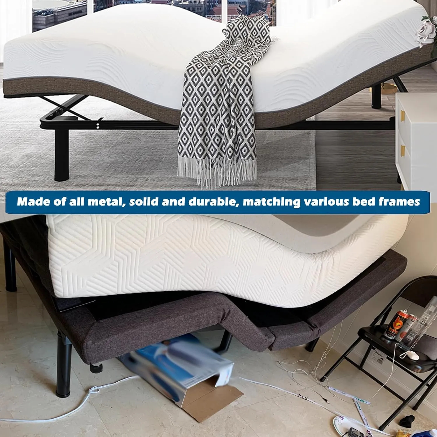 7 Inch Metal Adjustable Bed Base Frame Leg Replacement Heavy Duty Extra Height Leg Compatible with 93% of Frameworks Such as M8 M10 Thread (Set of 4)
