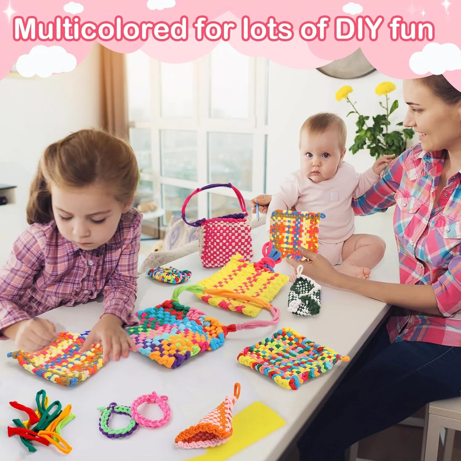 800 PCS Weaving Loom 10 Color Potholder Loops 7 inch Durable Nylon DIY Crafts Projects for Kids Adults Rainbow Knitting Loops Flexible Loom Kit Elastic Ideal Gifts for Girls Ages Crafts Supplies