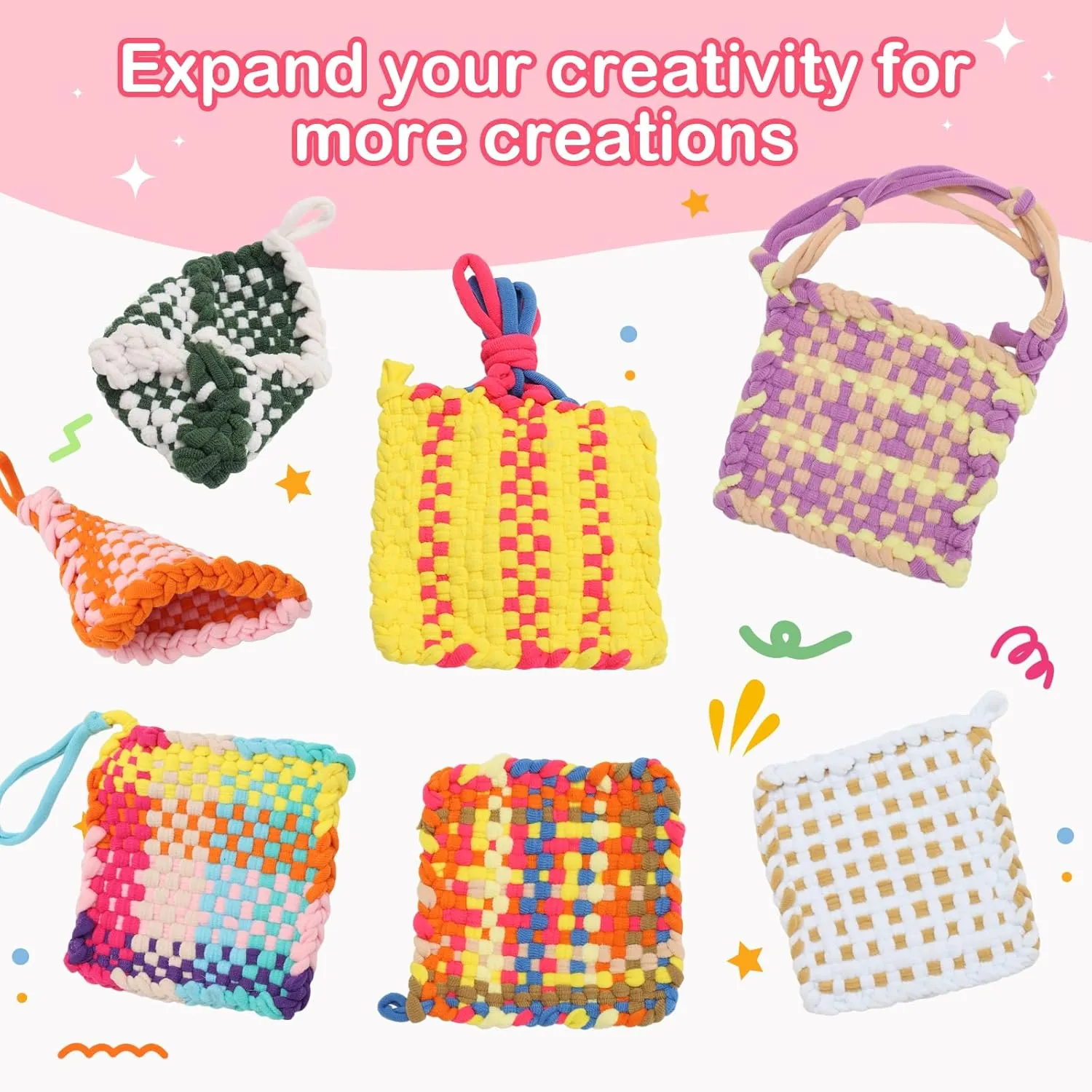 800 PCS Weaving Loom 10 Color Potholder Loops 7 inch Durable Nylon DIY Crafts Projects for Kids Adults Rainbow Knitting Loops Flexible Loom Kit Elastic Ideal Gifts for Girls Ages Crafts Supplies