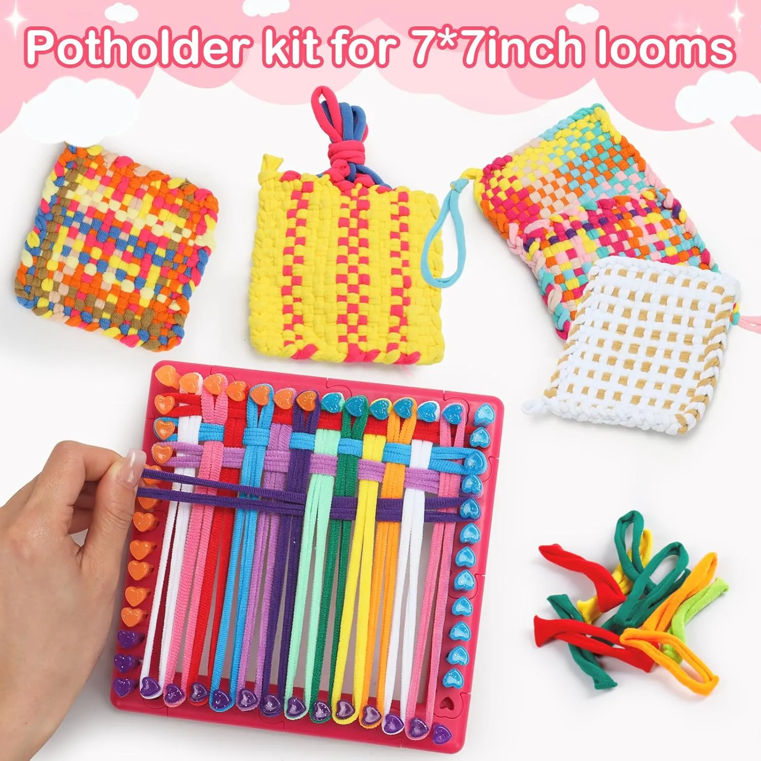 800 PCS Weaving Loom 10 Color Potholder Loops 7 inch Durable Nylon DIY Crafts Projects for Kids Adults Rainbow Knitting Loops Flexible Loom Kit Elastic Ideal Gifts for Girls Ages Crafts Supplies