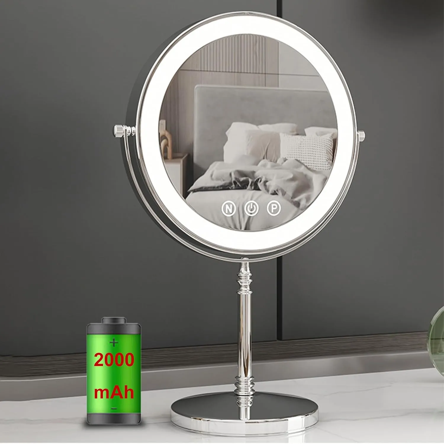 9" Countertop Rotation 2-Side 1X/10X Magnification Makeup Vanity Mirror, with 3-Color Stepless Dimming, Rechargeable LED Lighted Cosmetic Mirror, Tabletop Standing HD Shaving Mirror,D