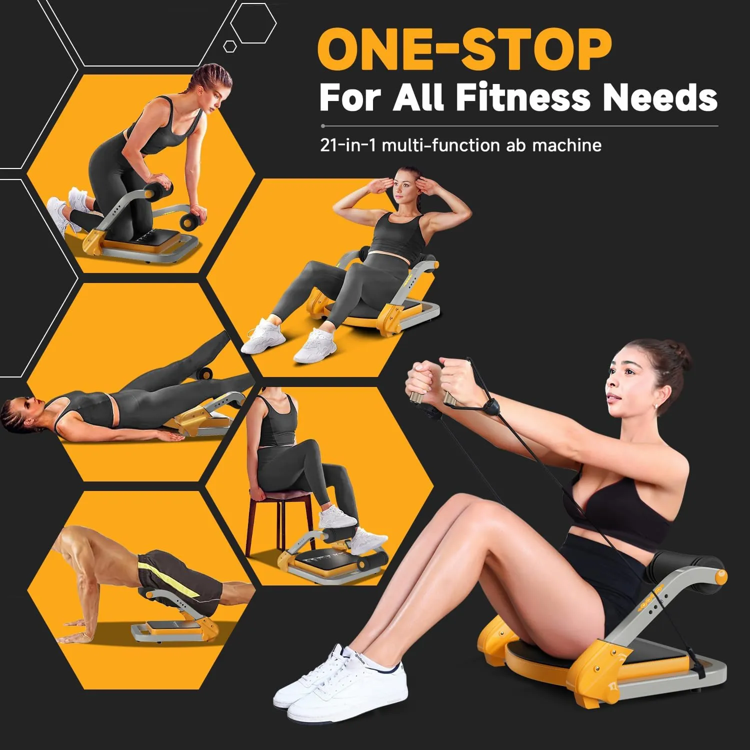 Ab Trainer/Crunch Machine, Ab Workout Equipment, 4 Adjustable Resistance, Sit Up Machine for Stomach Workout, 350 LBS Weight Capacity, Automatic Rebound, Ab Core Machine,Fitness Equipment for Home