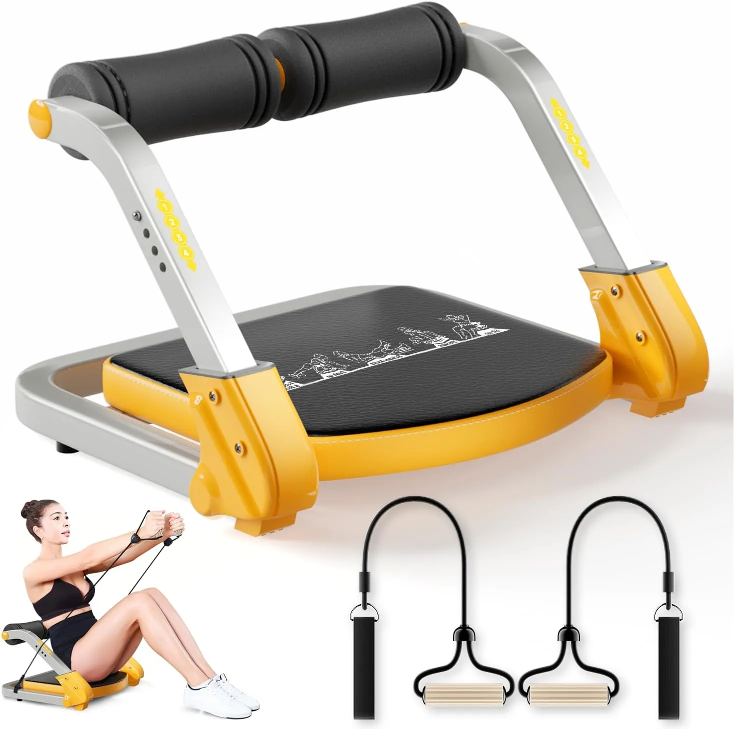 Ab Trainer/Crunch Machine, Ab Workout Equipment, 4 Adjustable Resistance, Sit Up Machine for Stomach Workout, 350 LBS Weight Capacity, Automatic Rebound, Ab Core Machine,Fitness Equipment for Home