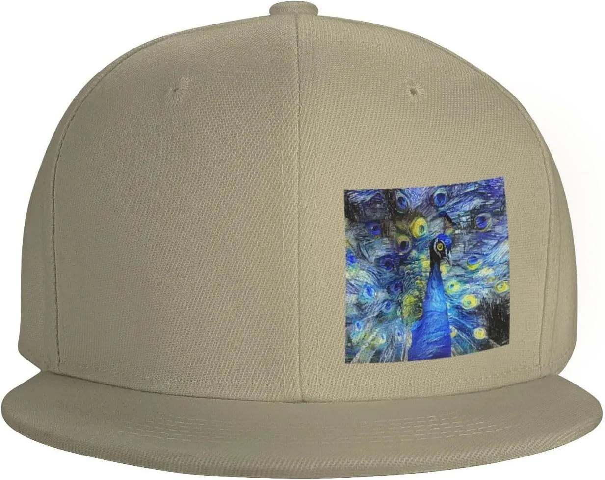 Abstract Starry Night Peacock Snapback Hats for Men Women Baseball Cap Flat Bill Brim Hat