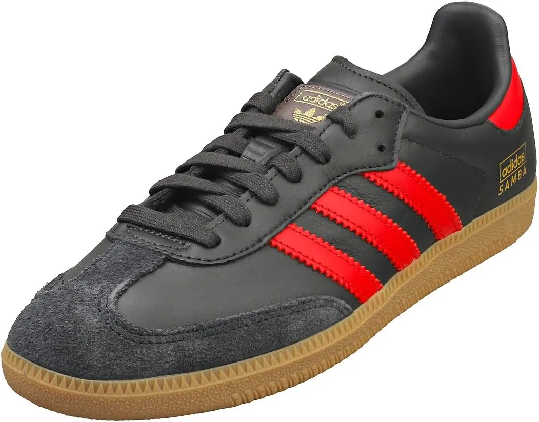 adidas Samba OG Men's Samba Soccer Shoe, Carbon/Better Scarlet/Gum, Size 7.5