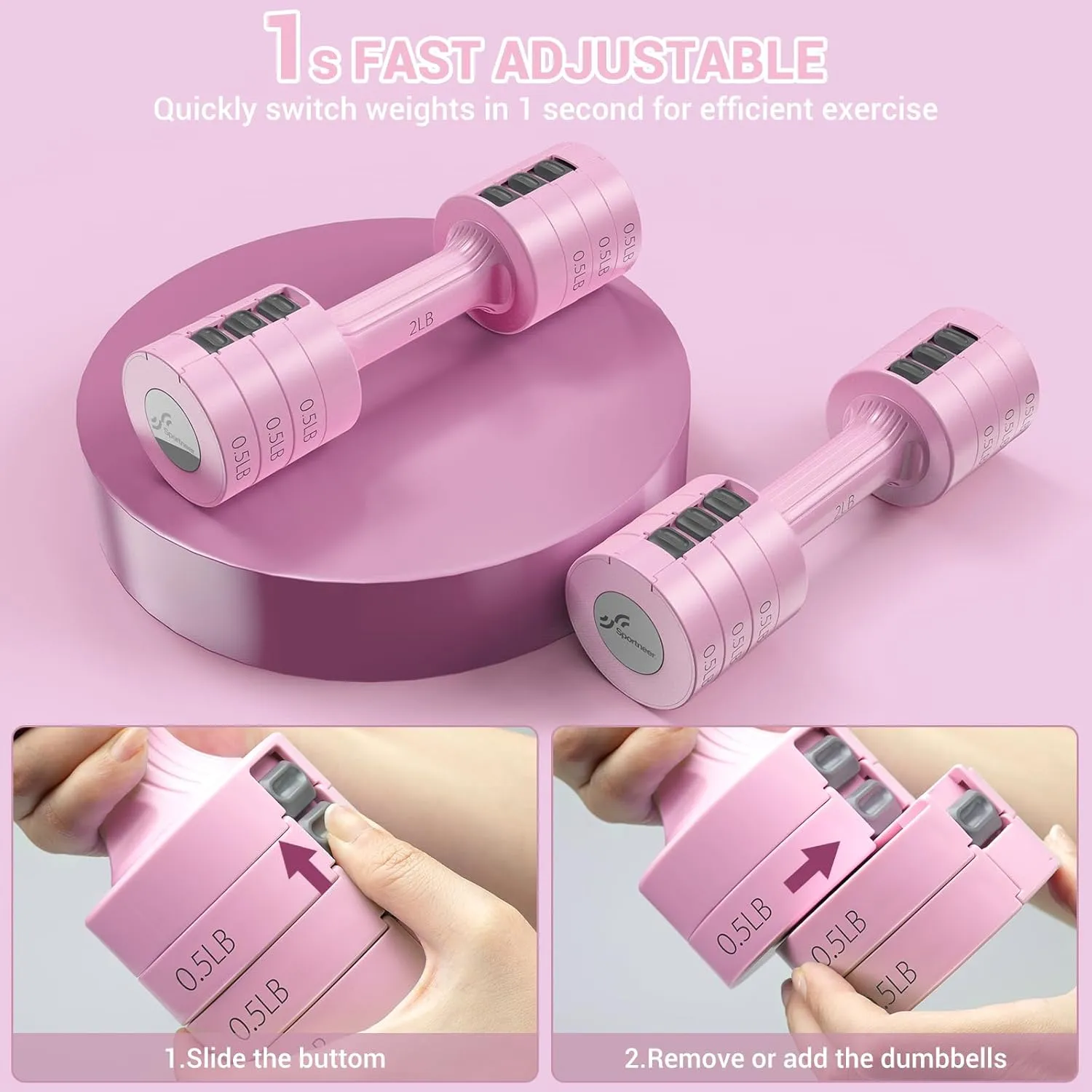 Adjustable Dumbbells Hand Weights Set: Sportneer 5 lb Dumbbell Set of 2 Each 2lb 3lb 4lb 5lb Free Weights Fast Adjust Weight 4 In 1 Weights Dumbbells Set for Women Men Home Gym Exercise Training