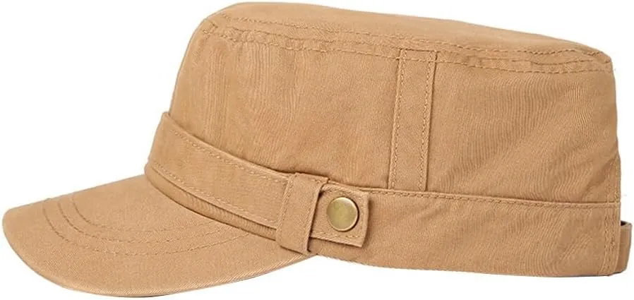 Adjustable Unisex Flat Top Twill Classical Baseball Cap Military Hat 22-23.2 in Cadet Cap for Men and Women, Black
