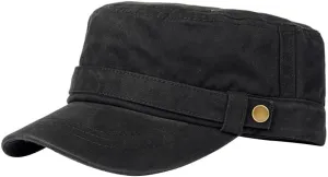 Adjustable Unisex Flat Top Twill Classical Baseball Cap Military Hat 22-23.2 in Cadet Cap for Men and Women, Black