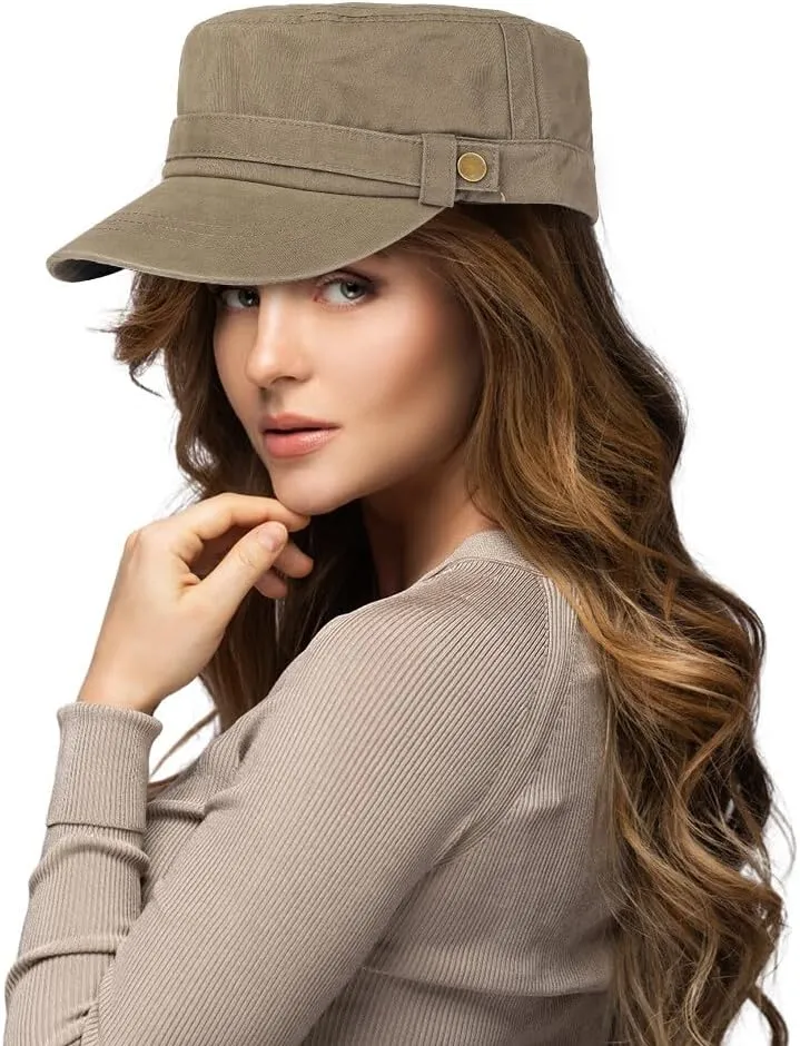 Adjustable Unisex Flat Top Twill Classical Baseball Cap Military Hat 22-23.2 in Cadet Cap for Men and Women, Black