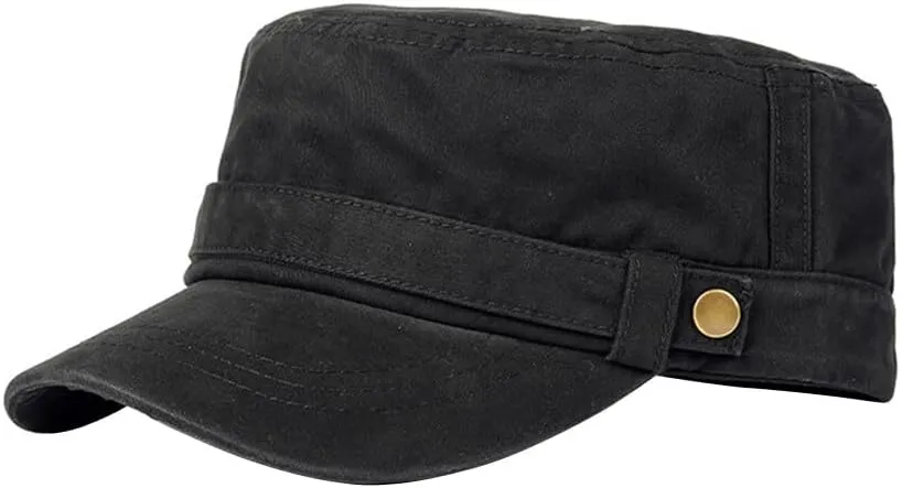 Adjustable Unisex Flat Top Twill Classical Baseball Cap Military Hat 22-23.2 in Cadet Cap for Men and Women, Black