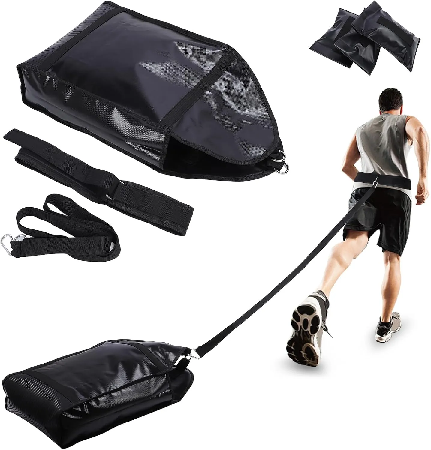 Adjustable Weight Sled Trainer Sandbag Sled Trainer with 3 Weight Sandbags for Sprinter Speed Training Indoor Outdoor