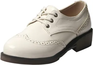 AIMODOR Womens Lace Up Flat Wingtip Oxford Patent Leather Chunky Low Heel Brogue Shoes