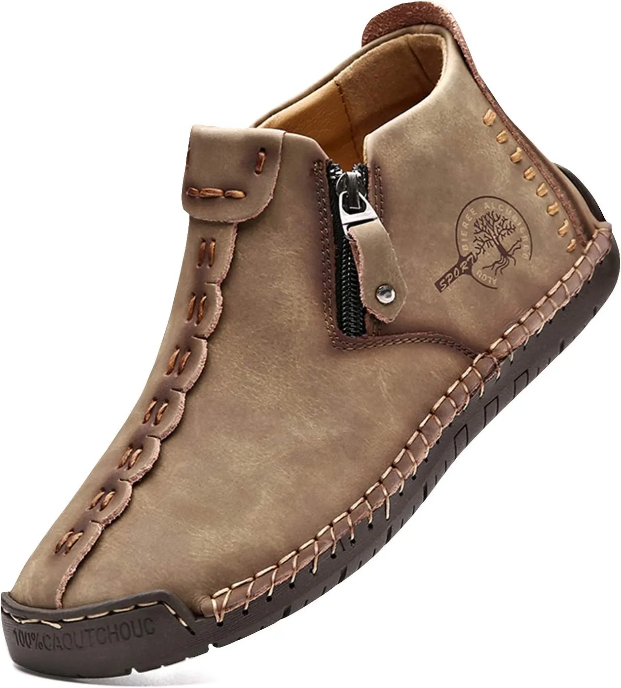 alcubieree Mens Casual Leather Shoes Ankle Chukka Boots Slip On Lightweight Loafers Mid top Walking Driving Shoes for Male