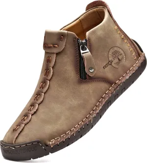 alcubieree Mens Casual Leather Shoes Ankle Chukka Boots Slip On Lightweight Loafers Mid top Walking Driving Shoes for Male
