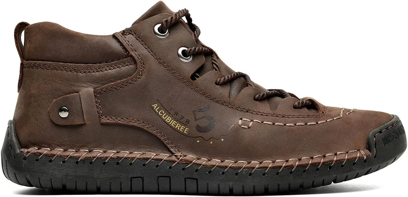 alcubieree Mens Casual Leather Shoes Ankle Chukka Boots Slip On Lightweight Loafers Mid top Walking Driving Shoes for Male