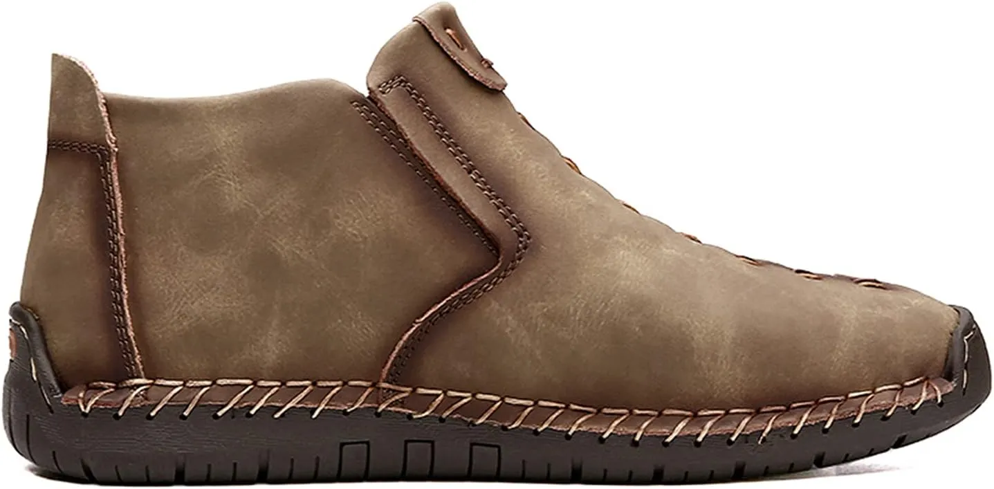 alcubieree Mens Casual Leather Shoes Ankle Chukka Boots Slip On Lightweight Loafers Mid top Walking Driving Shoes for Male