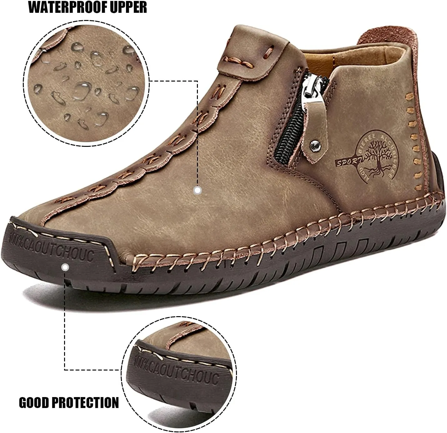alcubieree Mens Casual Leather Shoes Ankle Chukka Boots Slip On Lightweight Loafers Mid top Walking Driving Shoes for Male