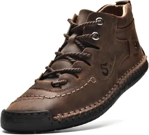alcubieree Mens Casual Leather Shoes Ankle Chukka Boots Slip On Lightweight Loafers Mid top Walking Driving Shoes for Male