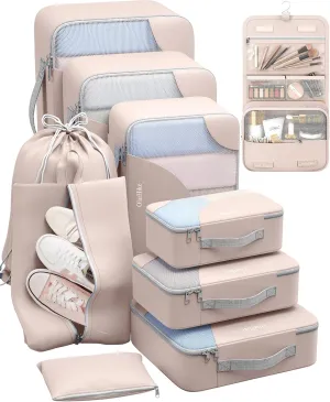 ALL INCLUDED 10 Set Durable Packing Cubes for Suitcases,Gifts for Women Mom, UPGRADED Anti-Tear Stitching, NEW Improved Luggage Packing Organizers for Travel Accessories (Beige)