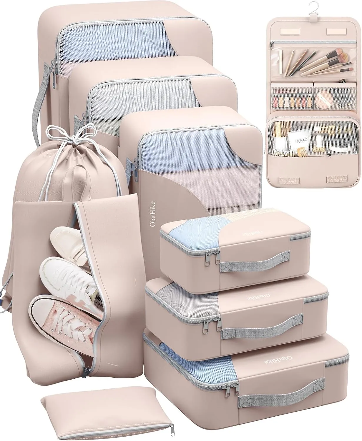 ALL INCLUDED 10 Set Durable Packing Cubes for Suitcases,Gifts for Women Mom, UPGRADED Anti-Tear Stitching, NEW Improved Luggage Packing Organizers for Travel Accessories (Beige)