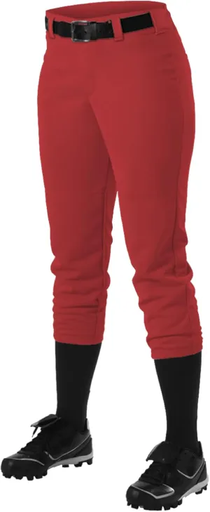 Alleson Athletic Girls' Standard Belt Loop Fastpitch Pant – Five Pro-Style Fit, Moisture-Wicking & Durable Fabric, Scarlet, Small