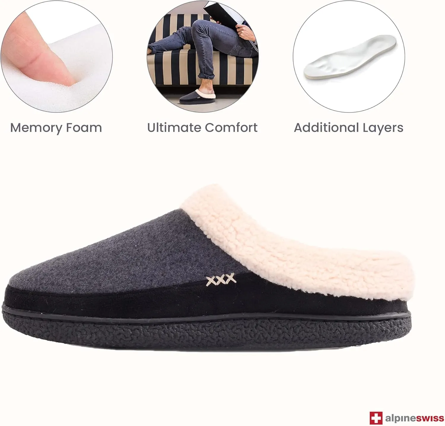 Alpine Swiss Paul Mens Memory Foam Fleece Clog Slippers House Shoes