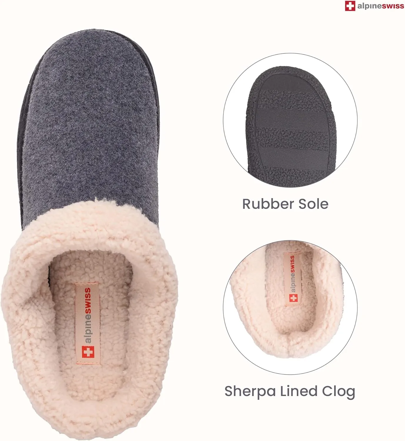 Alpine Swiss Paul Mens Memory Foam Fleece Clog Slippers House Shoes