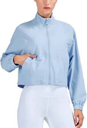 altiland Women's Athletic Running Yoga Gym Track Zip Up Cropped Jackets UPF 50  Sun Protection Long Sleeve Workout Shirts