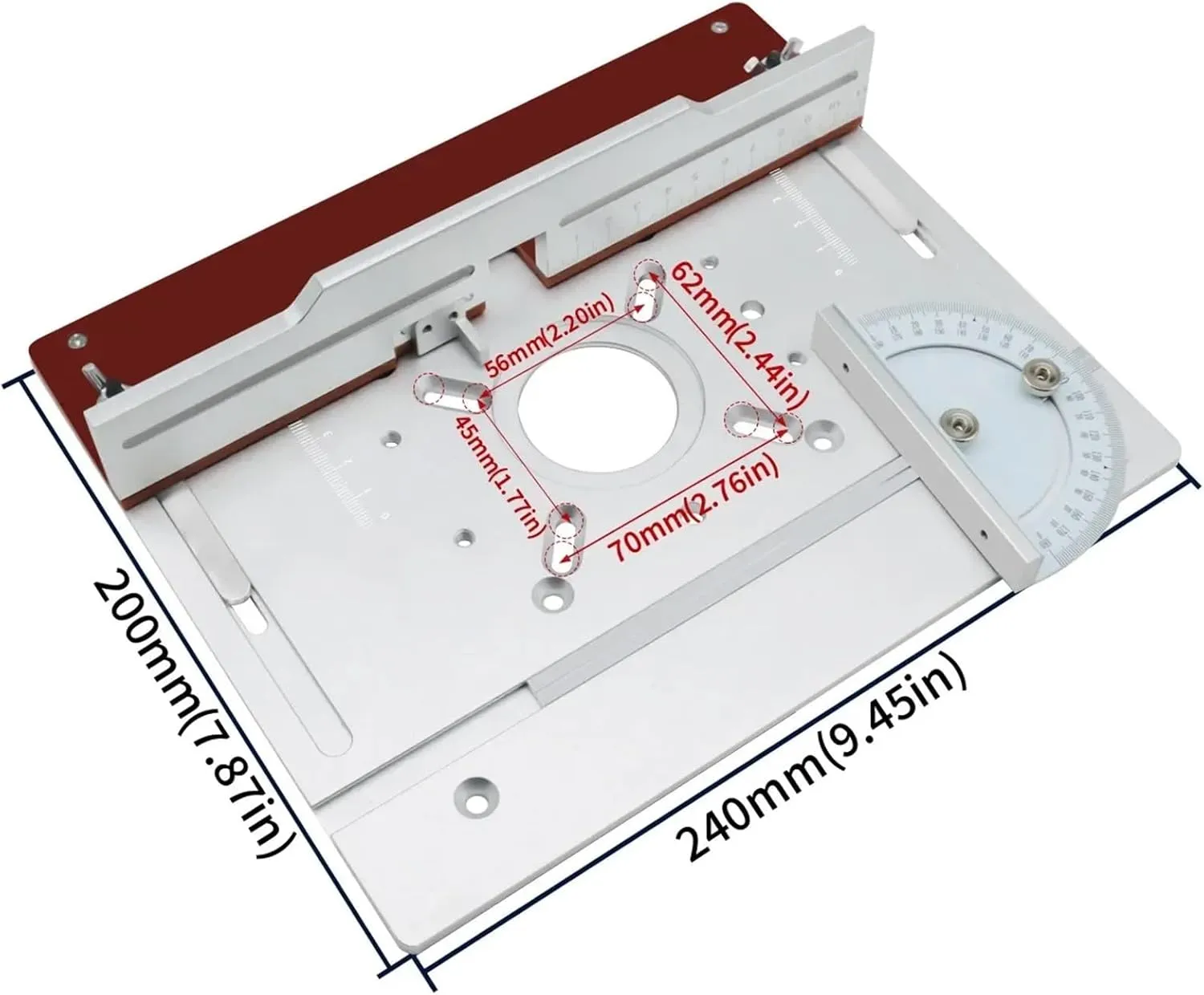 Aluminum Alloy Rotary Table Insertion Plate Wood milling Flipping Board with Tenoning Fence Electric Carving Auxiliary Tools(Red Router Lift)