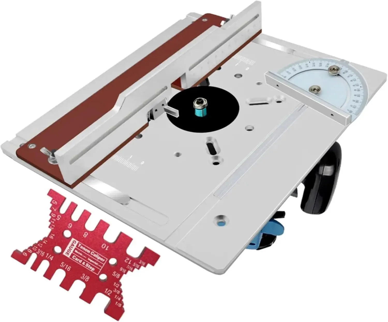 Aluminum Alloy Rotary Table Insertion Plate Wood milling Flipping Board with Tenoning Fence Electric Carving Auxiliary Tools(Red Router Lift)