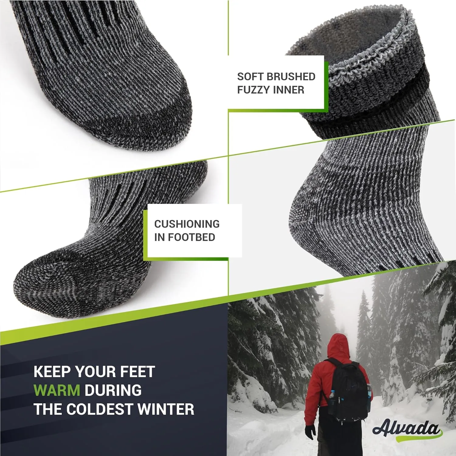 Alvada Warm Thermal Wool Socks for Winter Moisture Wicking and Breathable Cozy Boot Socks