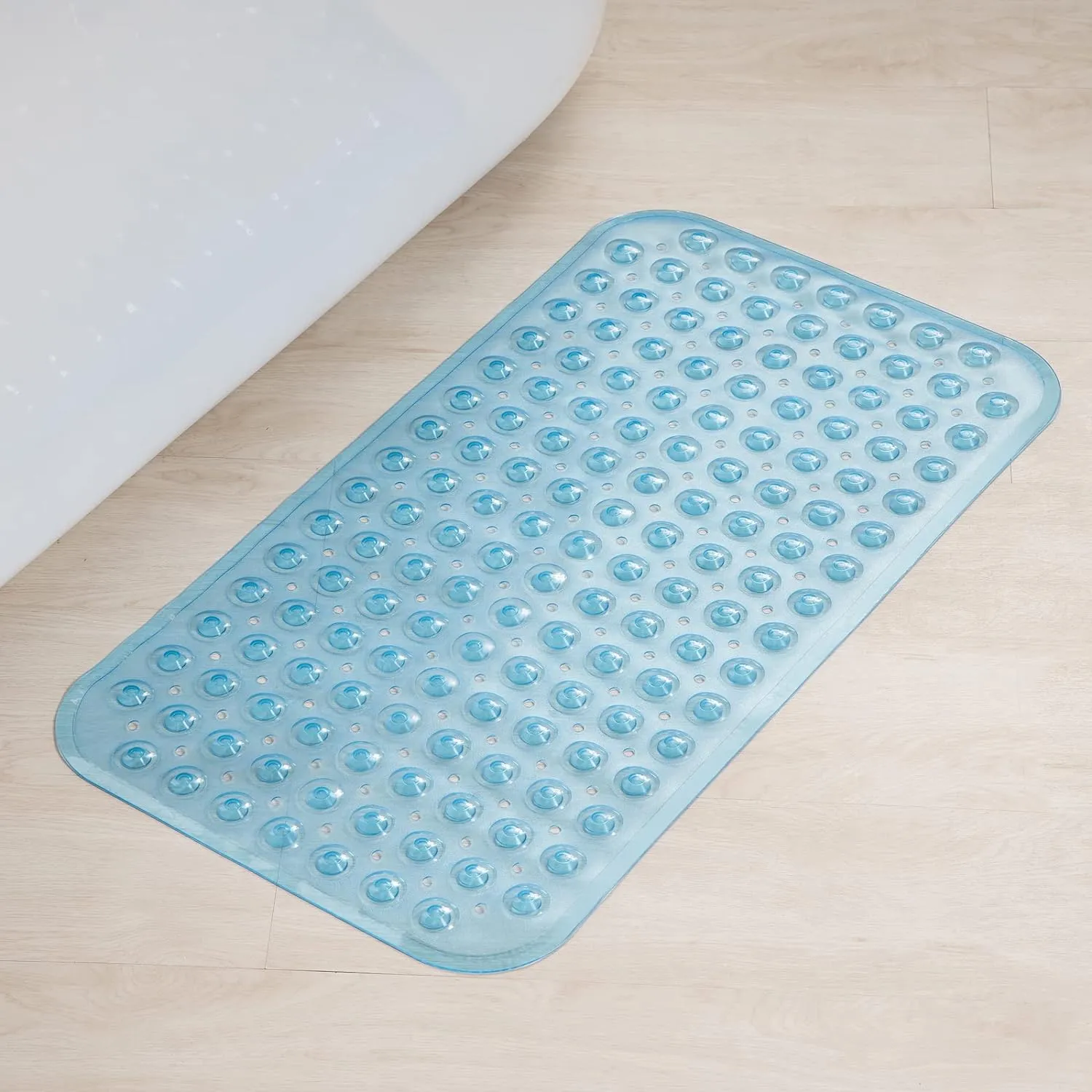 AmazerBath Bath Tub Mat, Medium Size 27.6 x 15 Inches Non-Slip Shower Mats with Suction Cups and Drain Holes, Bathtub Mats Bathroom Mats Machine Washable (Clear Blue)