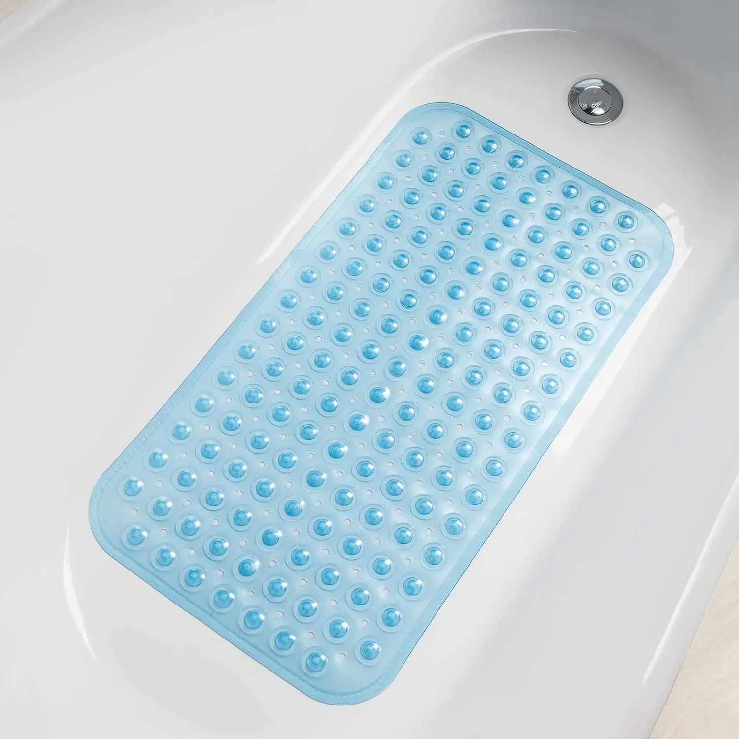 AmazerBath Bath Tub Mat, Medium Size 27.6 x 15 Inches Non-Slip Shower Mats with Suction Cups and Drain Holes, Bathtub Mats Bathroom Mats Machine Washable (Clear Blue)