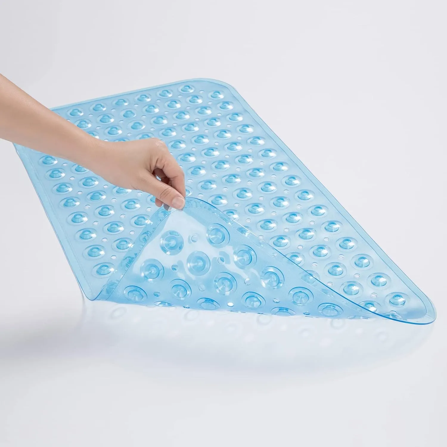 AmazerBath Bath Tub Mat, Medium Size 27.6 x 15 Inches Non-Slip Shower Mats with Suction Cups and Drain Holes, Bathtub Mats Bathroom Mats Machine Washable (Clear Blue)