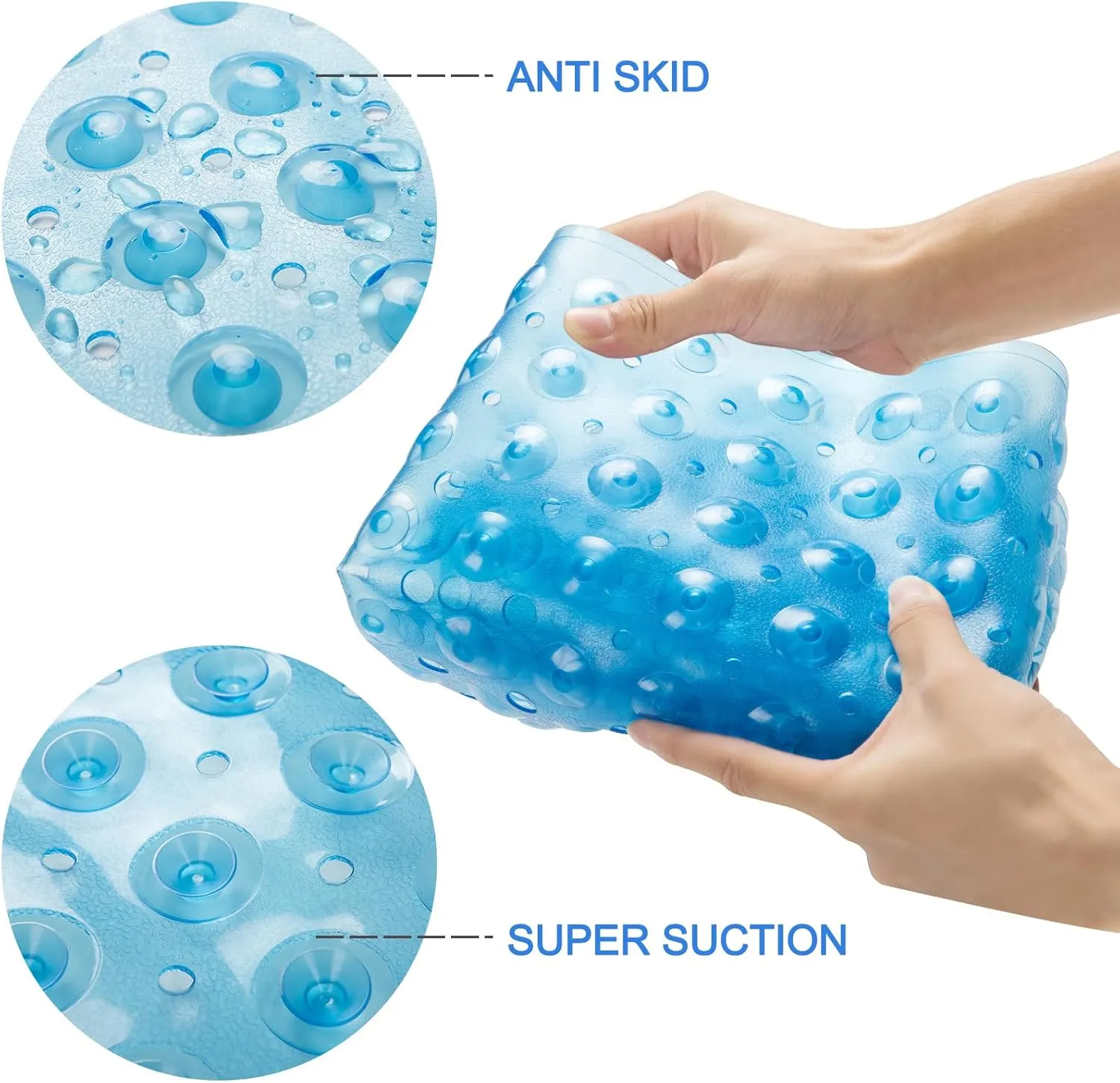 AmazerBath Bath Tub Mat, Medium Size 27.6 x 15 Inches Non-Slip Shower Mats with Suction Cups and Drain Holes, Bathtub Mats Bathroom Mats Machine Washable (Clear Blue)