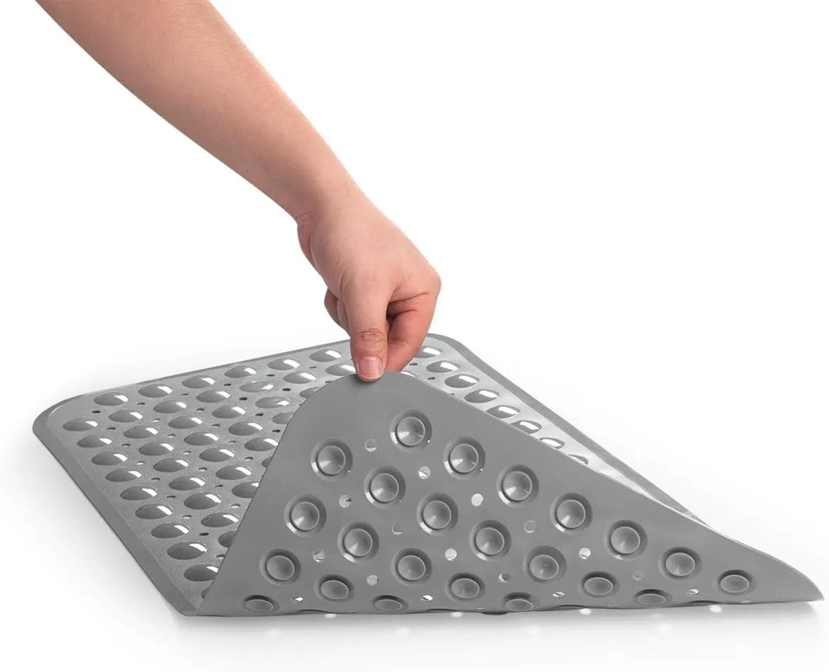AmazerBath Bath Tub Mat, Medium Size 27.6 x 15 Inches Non-Slip Shower Mats with Suction Cups and Drain Holes, Bathtub Mats Bathroom Mats Machine Washable (Gray)