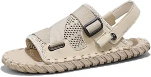 AMAZIDEAL Men's Mesh Open-Toe Slip-on Slide Sandals,Adjustable Handmade Outdoor Casual Beach Slippers,Summer Comfortable Breathable Flat Slides