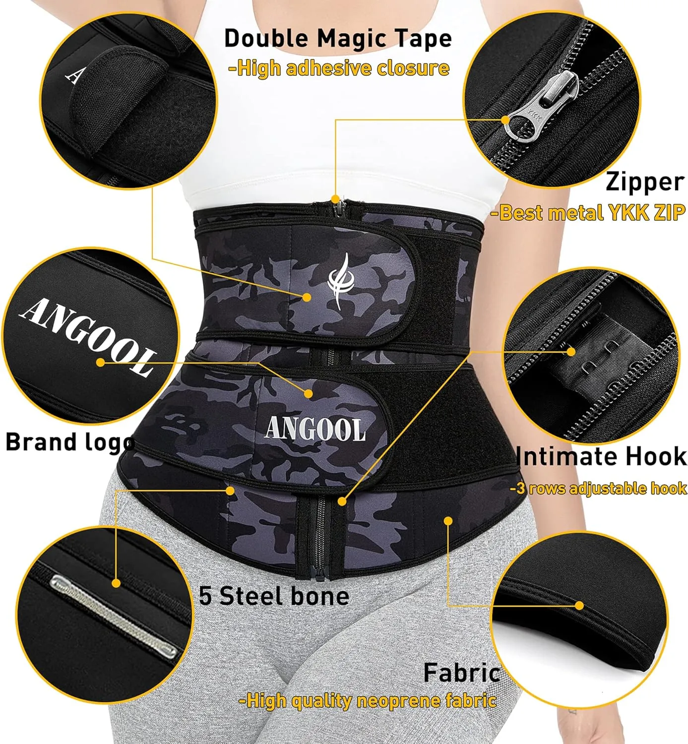 ANGOOL Neopren Waist Trainer for Women,Workout Plus Size Trimmer Belt Sauna Sweat Corset Cincher with Zipper