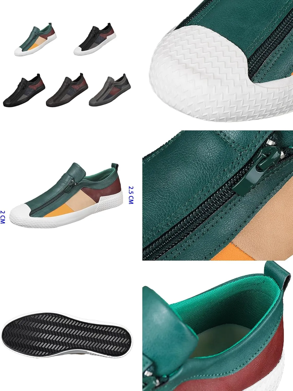 AngryMonkey Men's Low-top Colorblock Sneakers,Fashion Comfort Slip On Double Zipper Anti-Slip Flat Casual Leather Walking Loafers