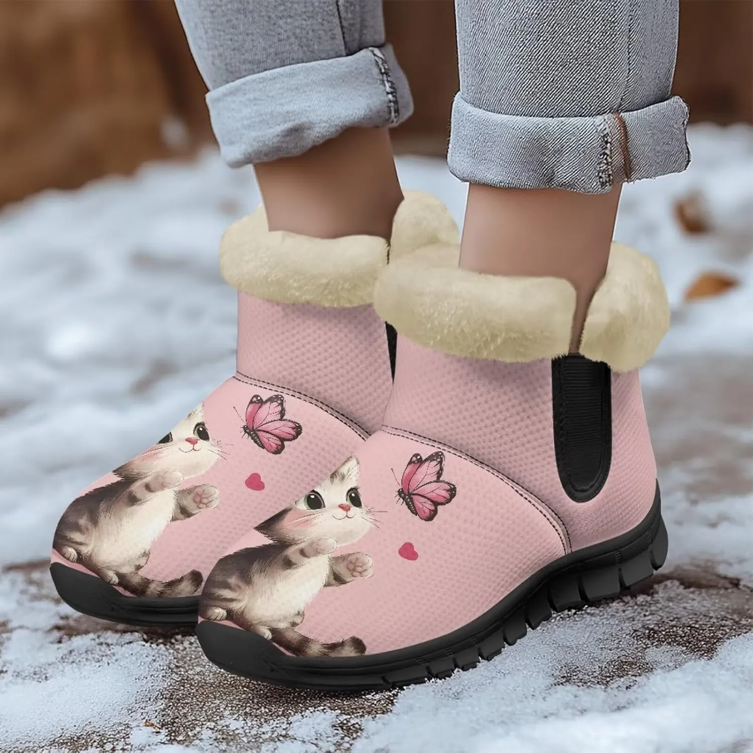 Animal Print Ankle Boots for Women Anti-Slip Waterproof Warm Fur Lined Snow Booties Winter Outdoor Walking Hiking Boot Footwear