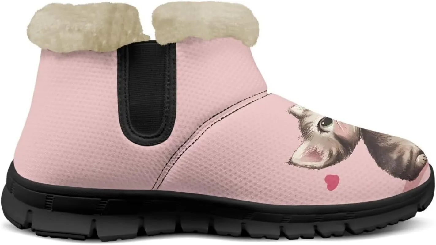 Animal Print Ankle Boots for Women Anti-Slip Waterproof Warm Fur Lined Snow Booties Winter Outdoor Walking Hiking Boot Footwear