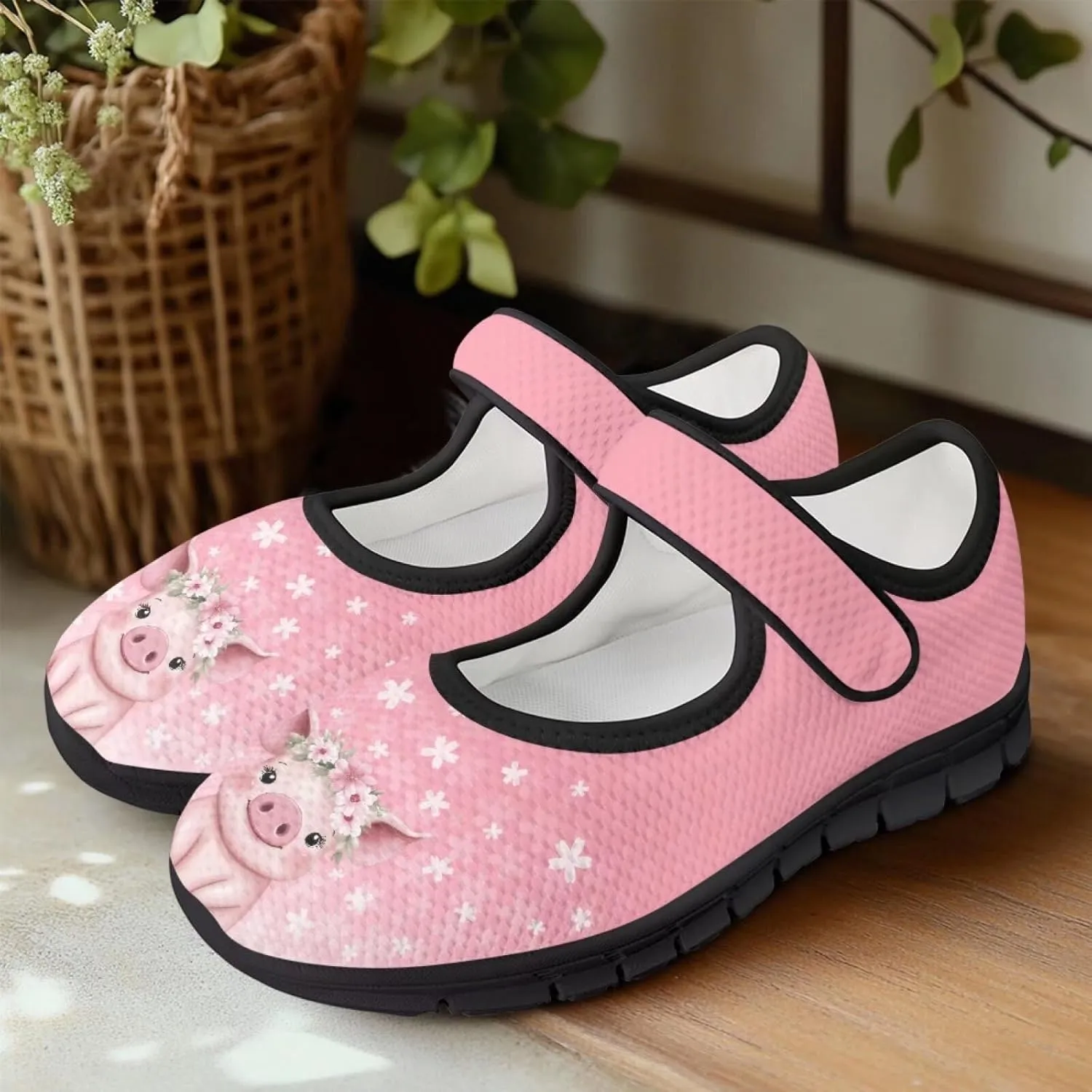 Animals Print Mary Jane Sneakers Women's Walking Shoes Stylish Lady Breathable Adjustable Working Flat Shoes