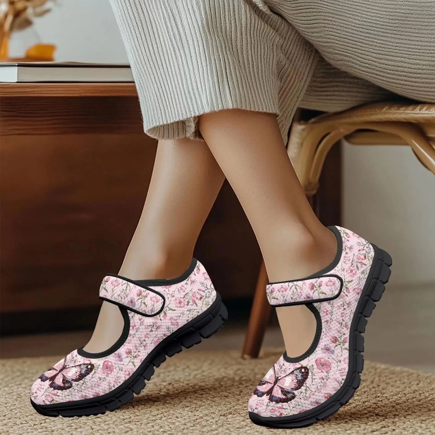 Animals Print Mary Jane Sneakers Women's Walking Shoes Stylish Lady Breathable Adjustable Working Flat Shoes