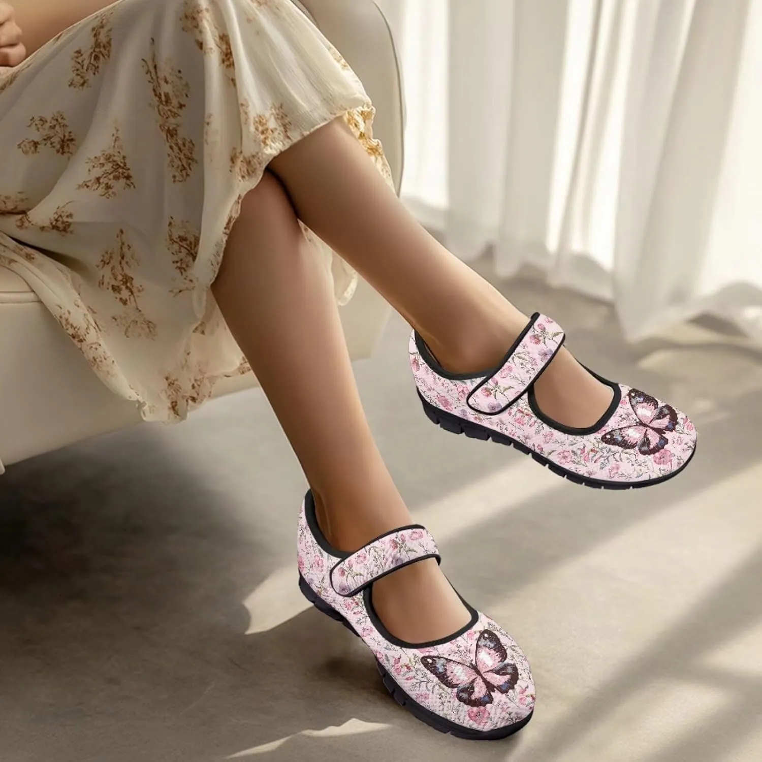 Animals Print Mary Jane Sneakers Women's Walking Shoes Stylish Lady Breathable Adjustable Working Flat Shoes