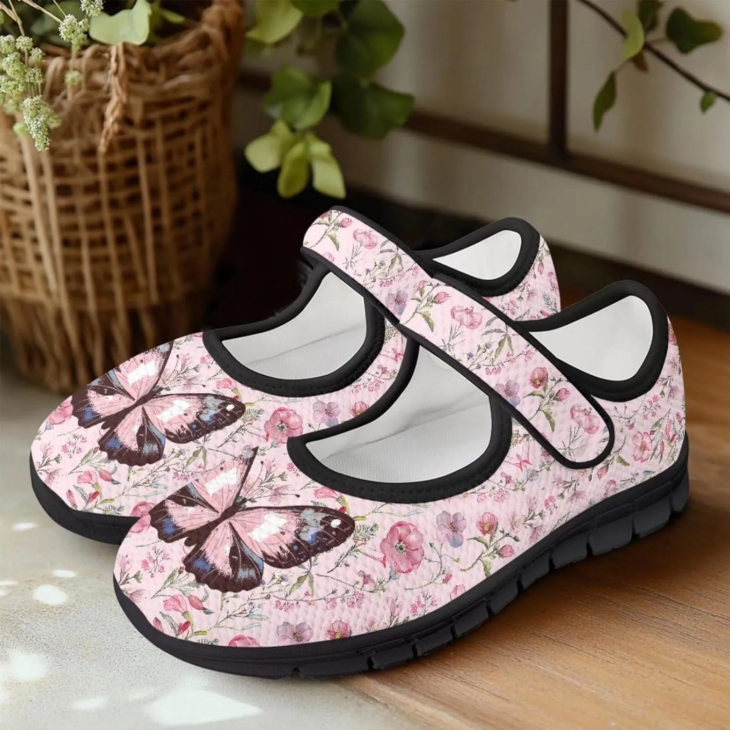 Animals Print Mary Jane Sneakers Women's Walking Shoes Stylish Lady Breathable Adjustable Working Flat Shoes