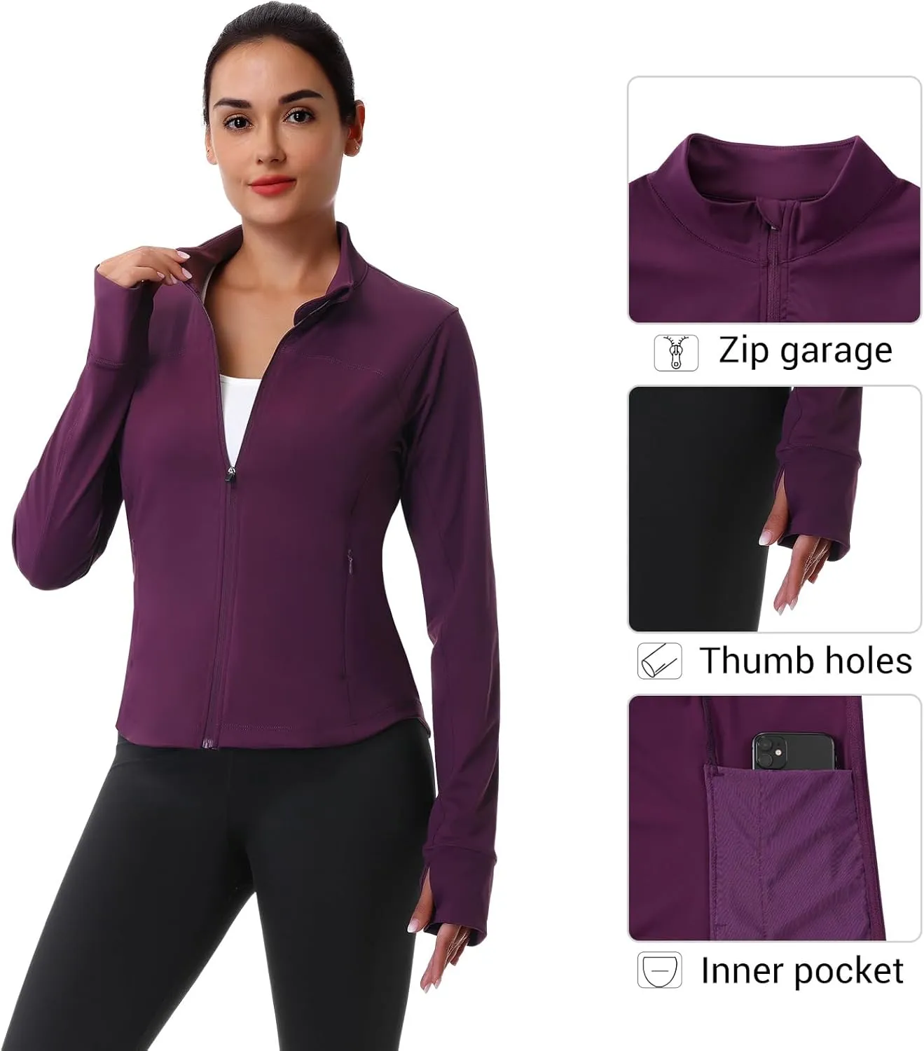 ANIVIVO Women's Zip Up Workout Jackets Athletic Running Jackets Slim Fit Lightweight Yoga Jacket with Pockets