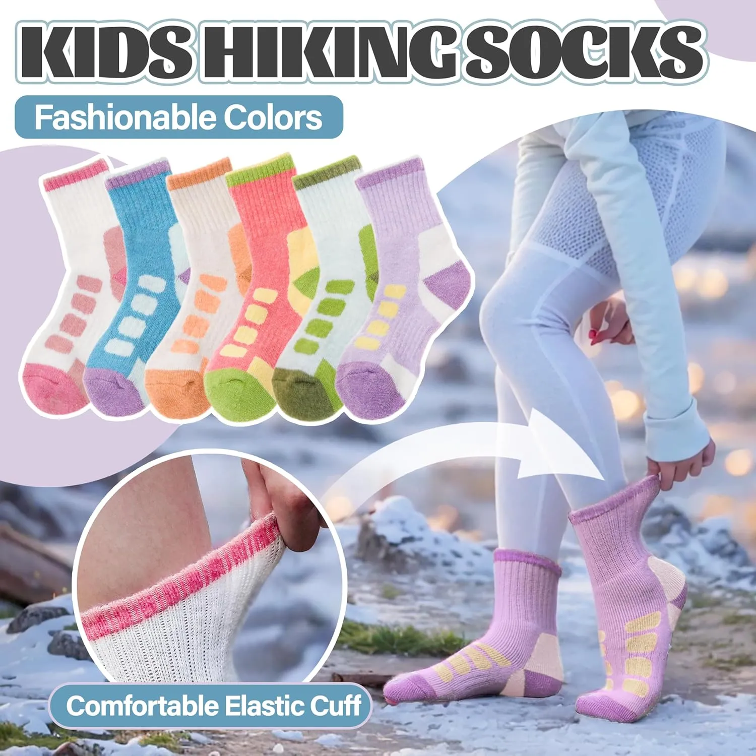Anlisim Kids Merino Wool Hiking Socks Boys Girls Toddlers Thermal Winter Warm Boot Thick Cushion Gift Socks 6 Pairs